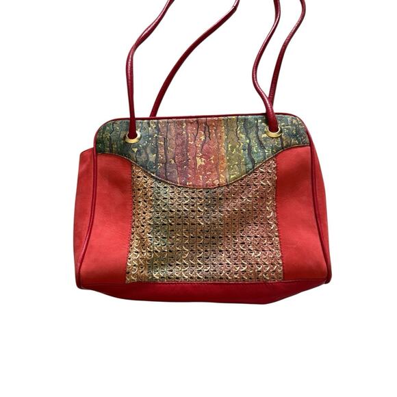 Tres Zeta Abstract Art Red Suede Leather Crossbody Handbag Purse Italy Vintage - Picture 2 of 11